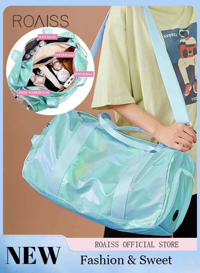 رويس حقيبة سفر كبيرة الحجم مقاومة للماء بتصميم متدرج الألوان، حقيبة كتف، حقيبة سفر قصيرة، حقيبة ملابس، حقيبة رياضية مزودة بحزام لعربة، مناسبة للتمارين الرياضية واللياقة البدنية والرحلات. - Image 2